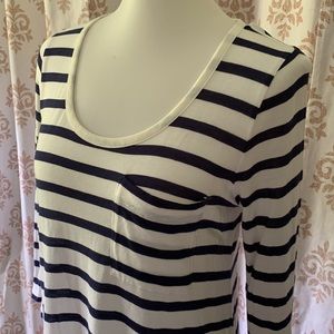 CAbi Striped Nautical long sleeve scoop neck pocket “Bonjour” T-shirt #425 M